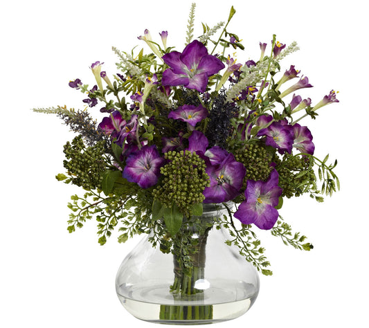 Large Mixed Morning Glory with Vase by Nearly Natural