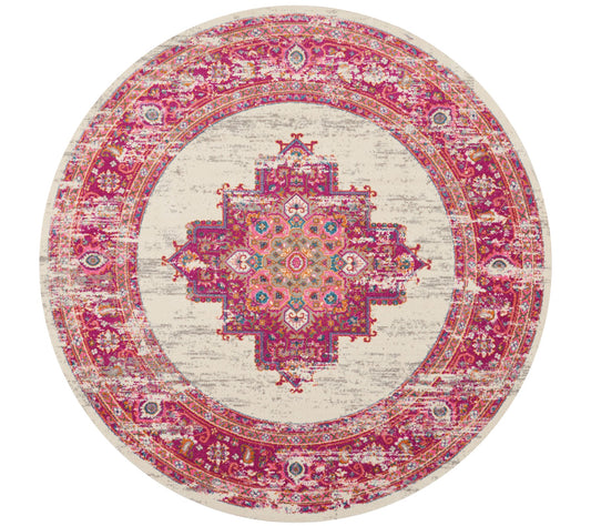 Nourison Passion Ivory/Fuschia 8' Round Area Rug