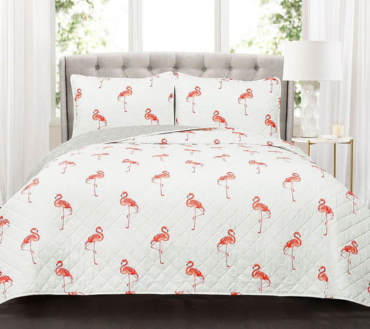 Kelly Flamingo 3-Piece Full/Queen Quilt Set byLush Decor