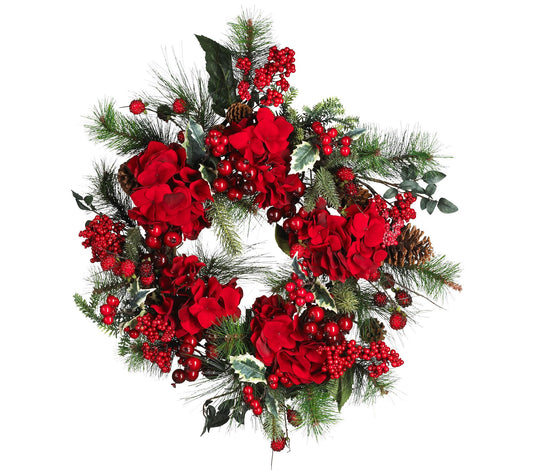 22" Hydrangea Holiday Wreath by Nearly Natural