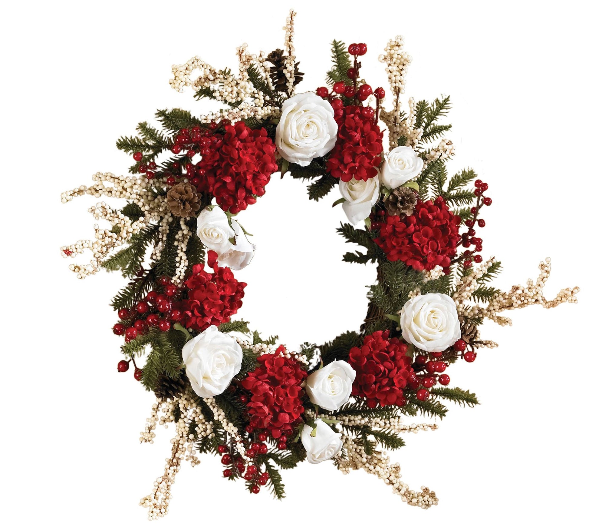24" Hydrangea and White Rose Wreath by Nearly Natural