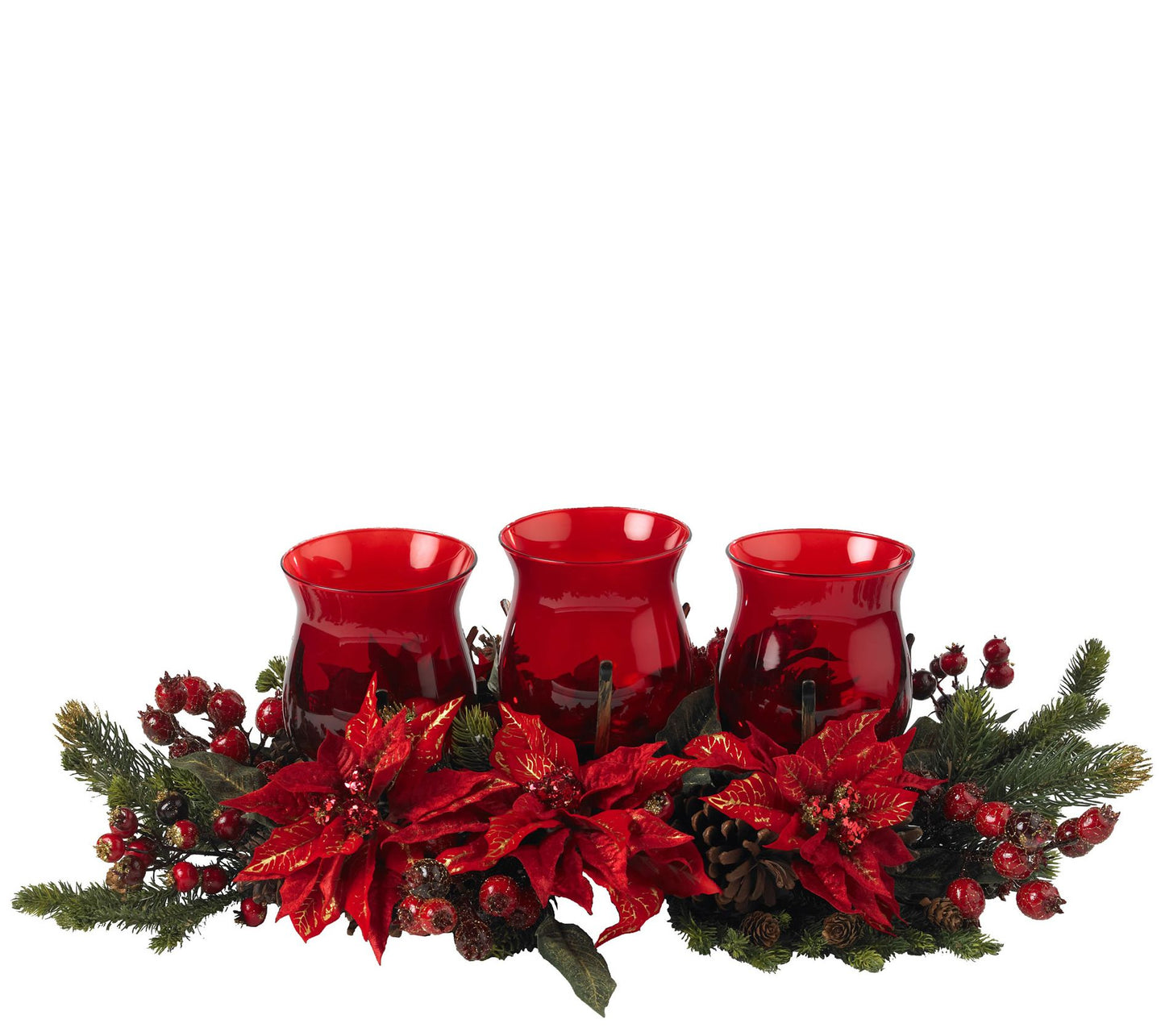 Poinsettia & Berry Triple Candleabrum by NearlyNatural