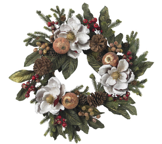 24" Magnolia Pinecone & Berry Wreath by NearlyNatural