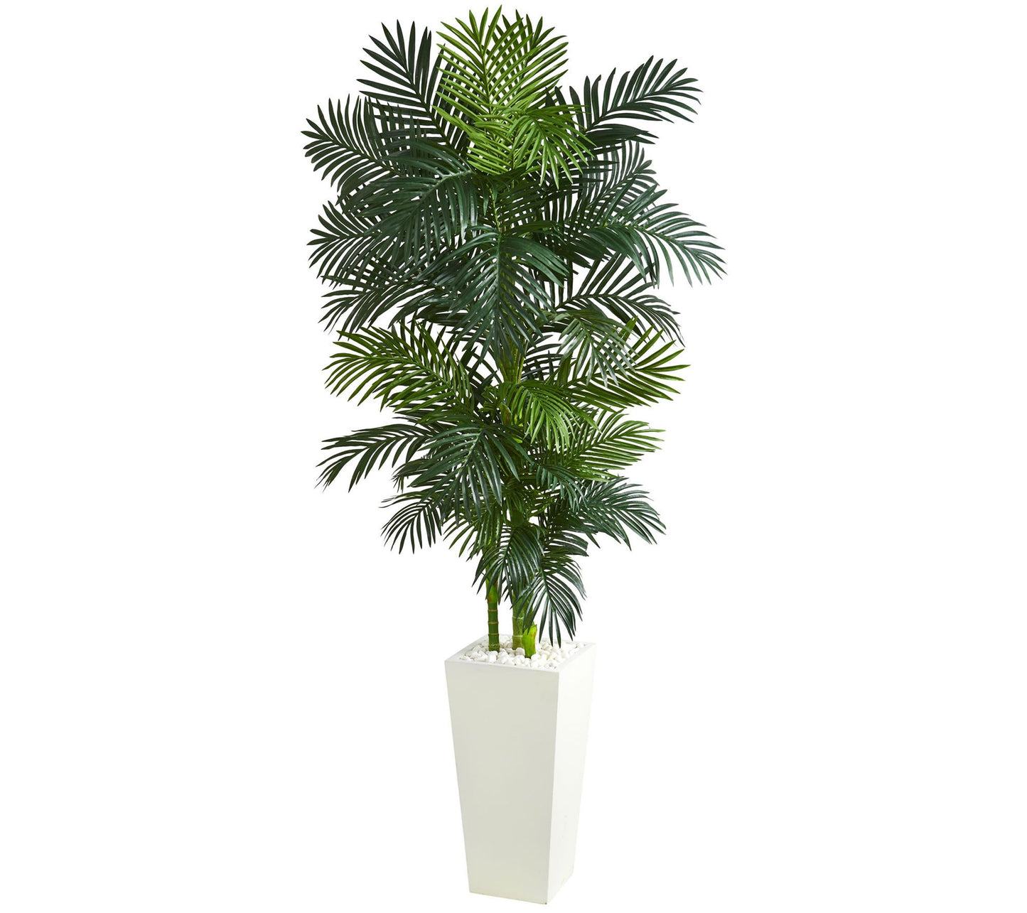 Golden Cane Palm Tree in White Planter by Nearly Natural
