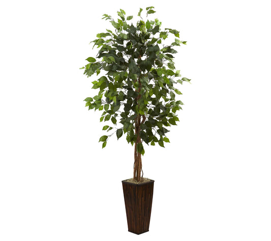 5.5' Ficus Tree w/Bamboo Planter by Nearly Natural