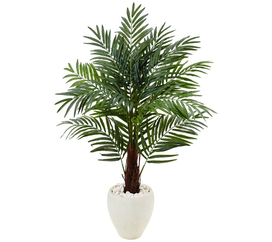 4.5' Areca Palm Tree in White Oval Planter by Nearly Natural