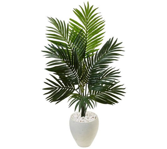 4.5' Kentia Palm Tree in White Planter by Nearly Natural