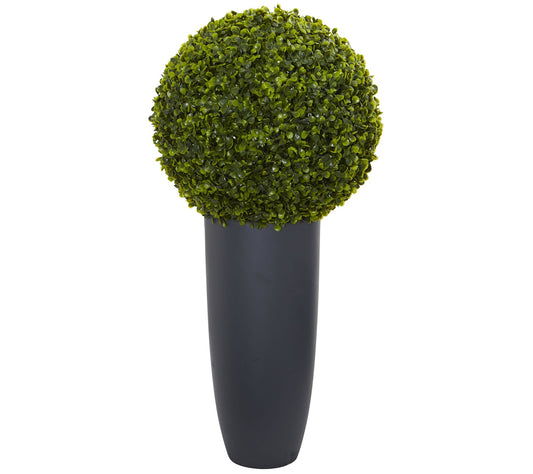 30" Boxwood Topiary in Gray Planter by Nearly Natural