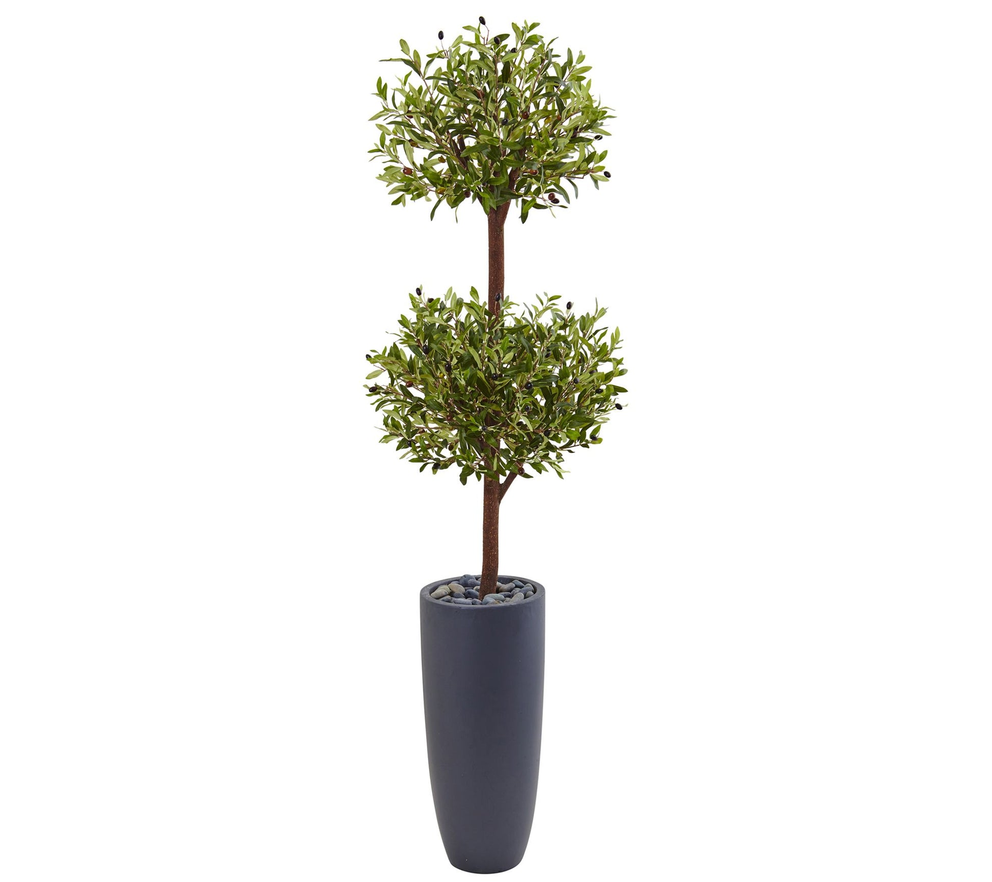 6' Olive Double Tree in Cylinder Planter by Nearly Natural
