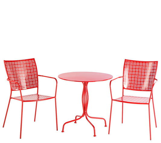 Alfresco Home Outdoor Red Bistro Set Table & Stackable Chairs