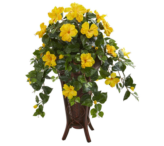 Hibiscus Artificial Plant in Stand Planter by Nearly Natural