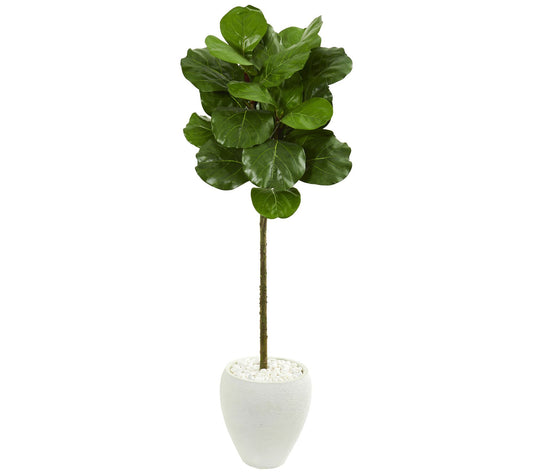 5' Fiddle Leaf Tree in White Planter by NearlyNatural