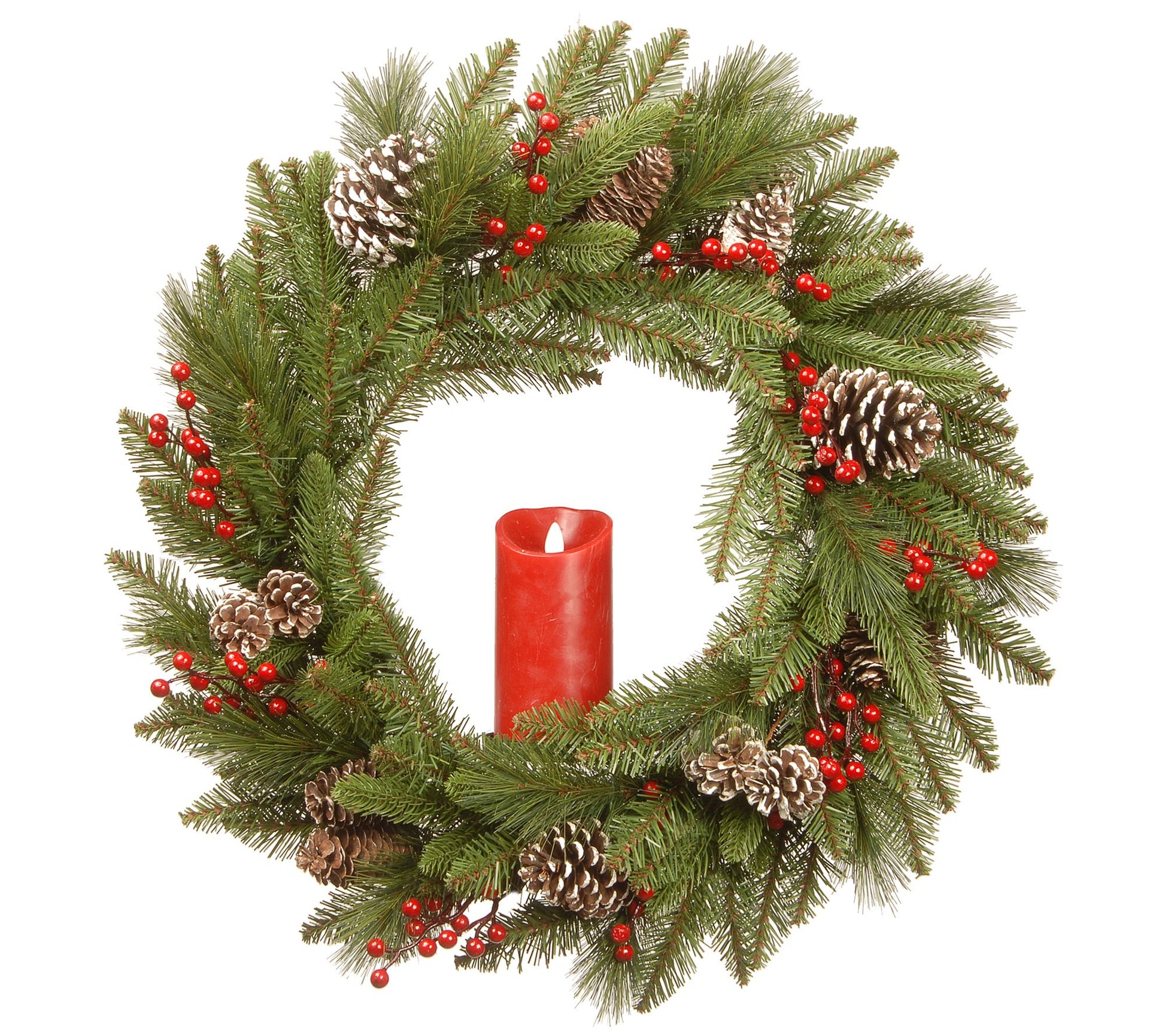 24" Bristle Berry Wreath with Single Candle