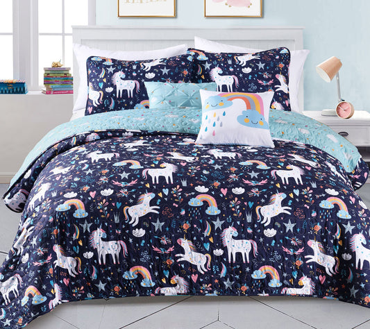 Unicorn Heart 4-Piece Twin Quilt Set by Lush Decor
