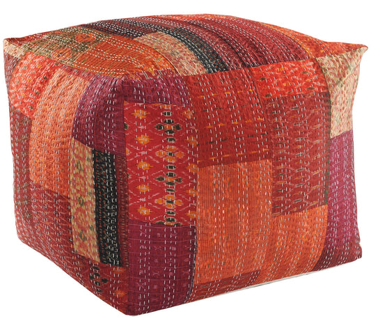 Ox Bay Crimson Kantha Pouf