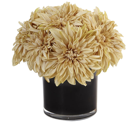 11" Dahlia Mum in Black Glossy Cylinder by Nearly Natural
