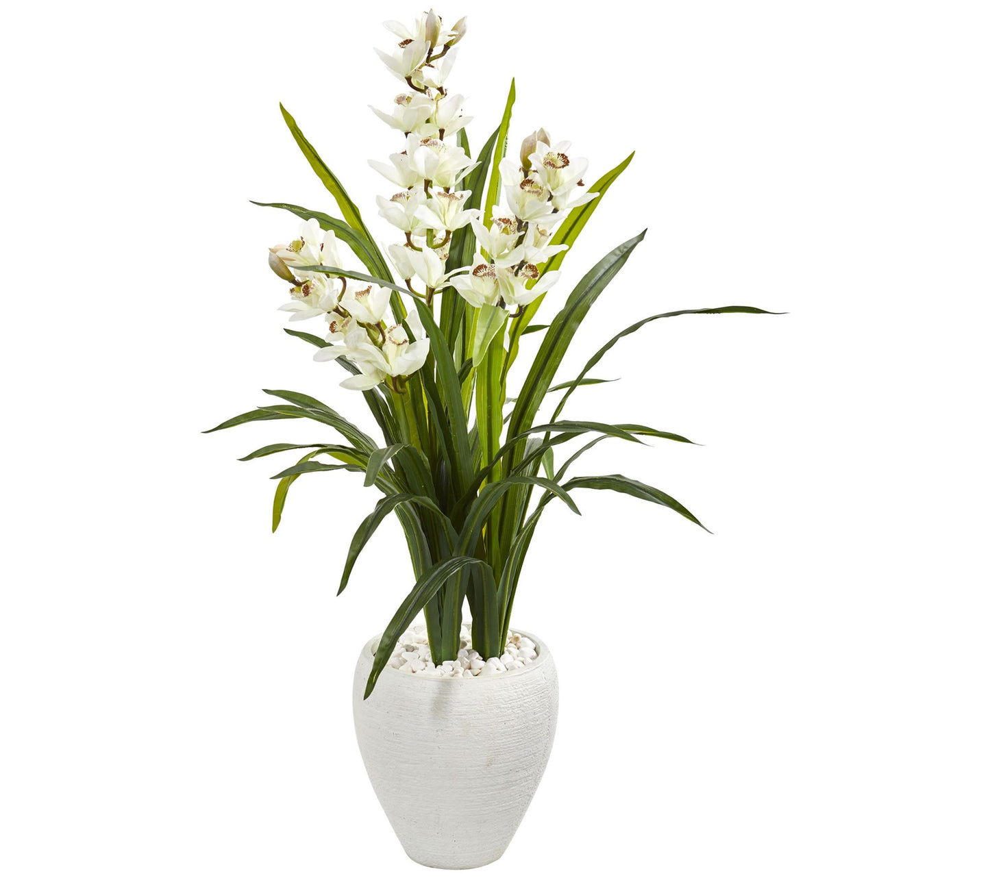 4' Cymbidium Orchid Plant in White Planter by Nearly Natural