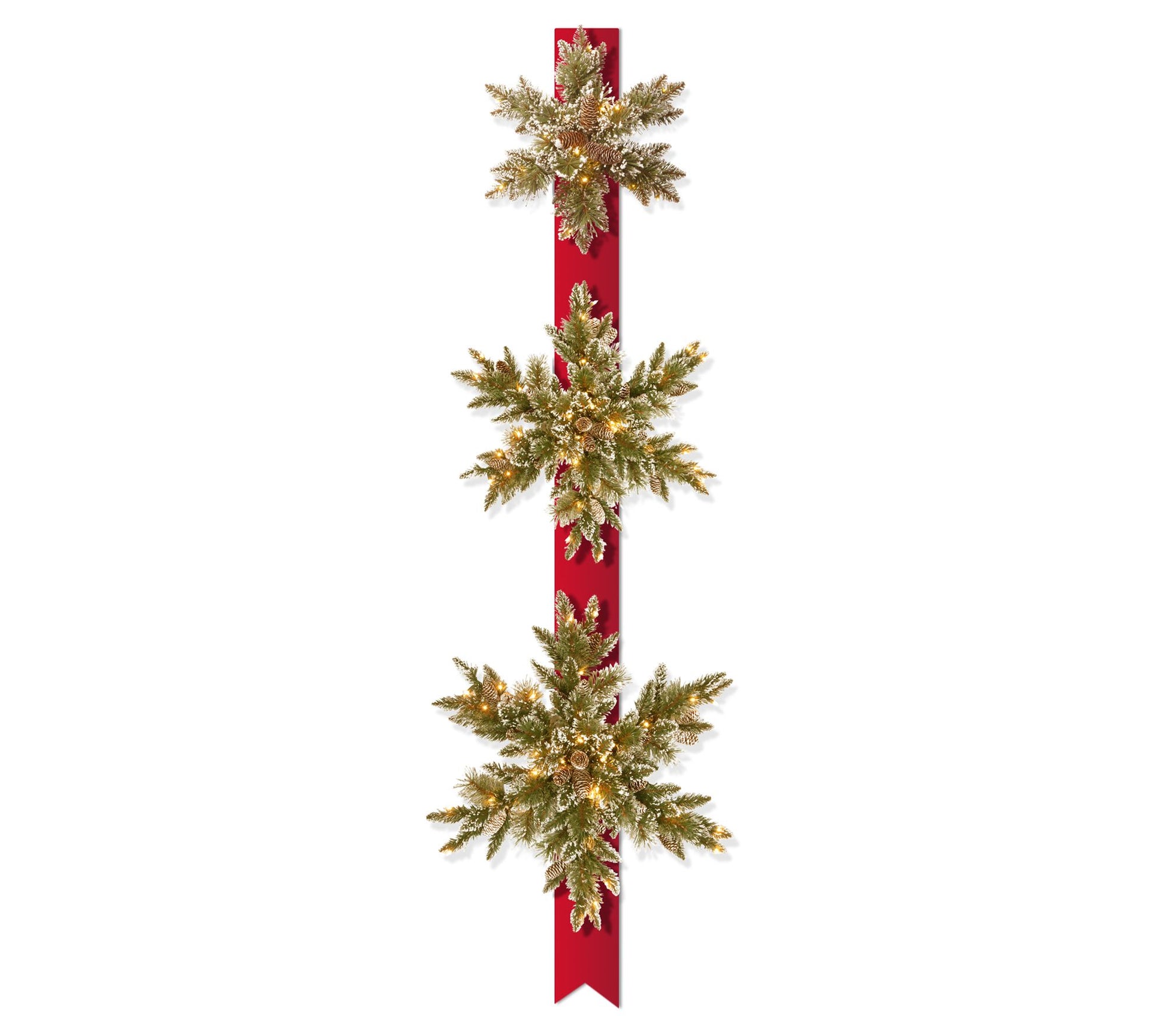 77" Glittery Bristle Pine Triple Snowflake Prelit Door Hanger