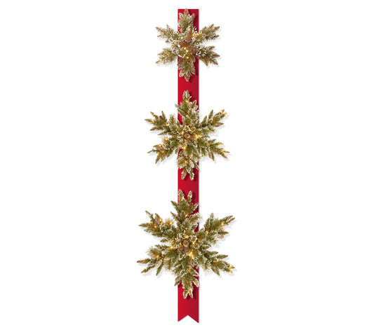 77" Glittery Bristle Pine Triple Snowflake Prelit Door Hanger