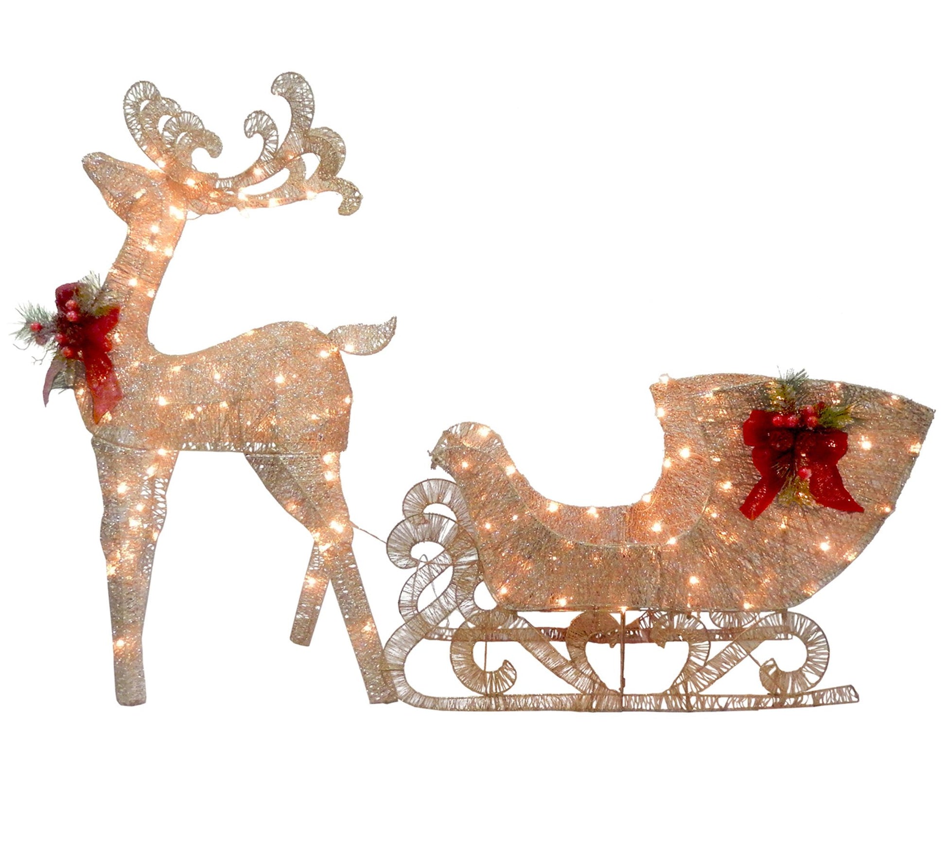 Reindeer and Santa's Sleigh with LED Lights