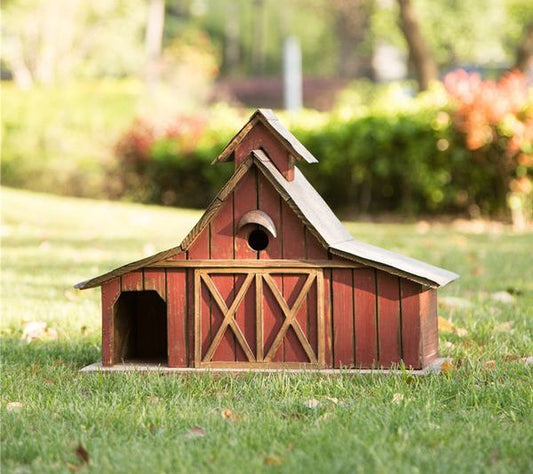 Glitzhome Farmhouse Rustic Wood Lawn Garden Barn Birdhouse
