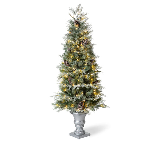 Glitzhome 5' Pre-Lit Pinecone Artificial Christmas Porch Tree