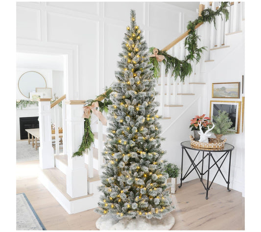 Glitzhome 9' Prelit LED Flocked PencilChristmas Tree