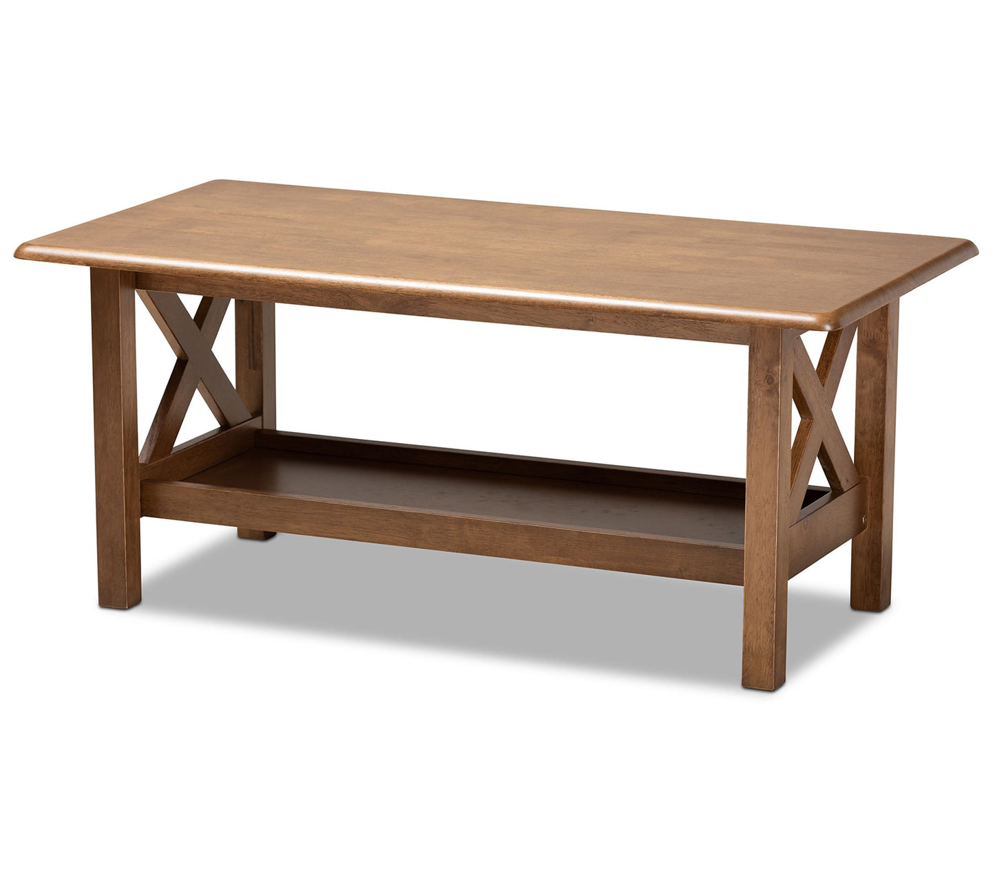 Reese Walnut Brown Finished Rectangular Wood Co ffee Table
