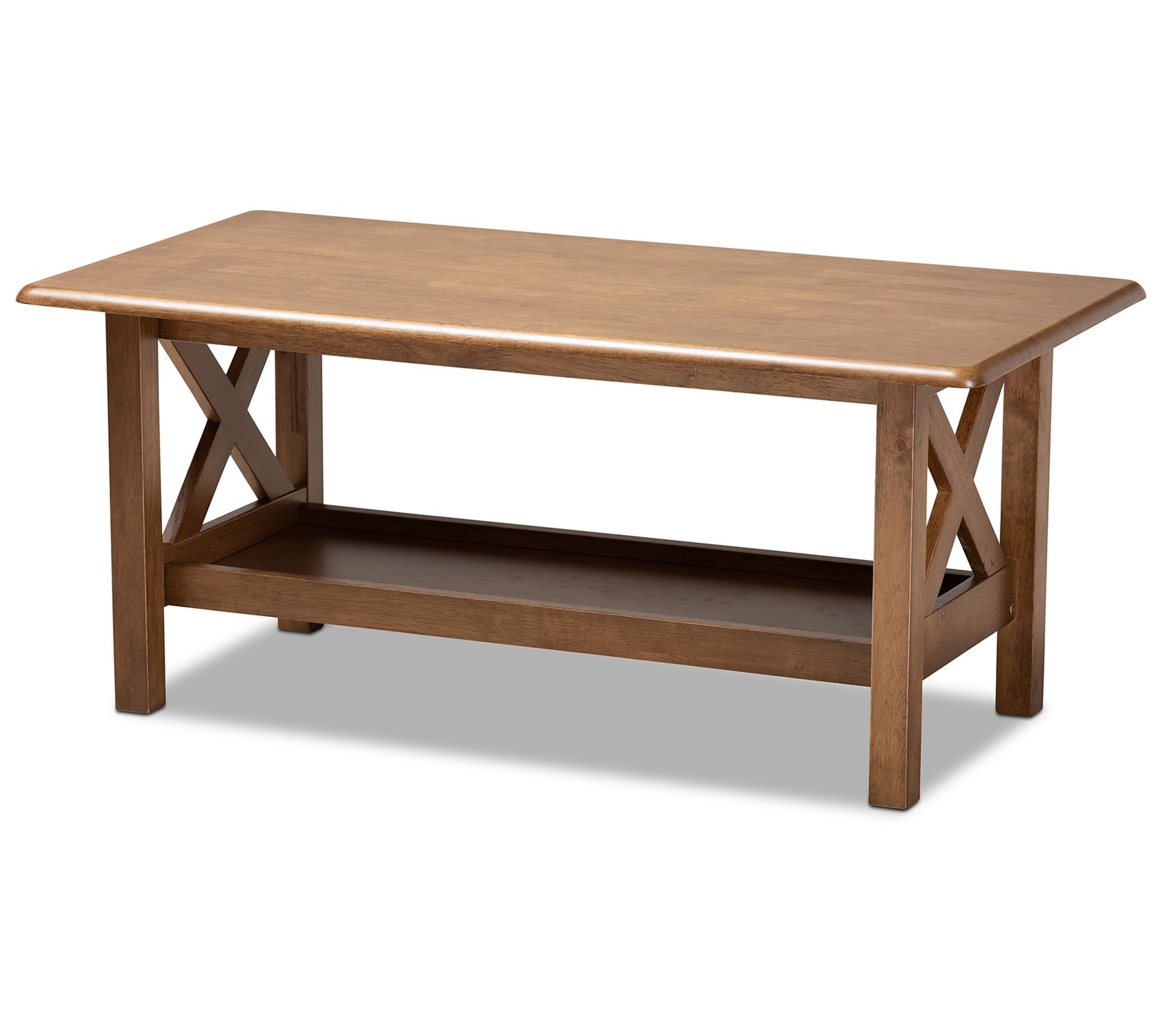 Reese Walnut Brown Finished Rectangular Wood Co ffee Table