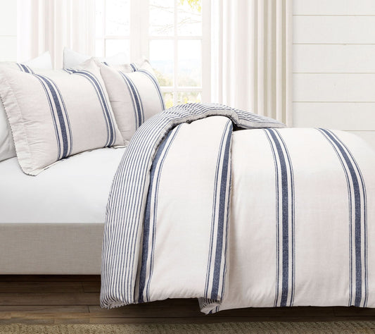 Farmhouse Stripe Cotton Duvet Cover Set KG by Lush Decor