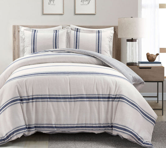 Farmhouse Stripe Cotton Duvet Cover Set F/Q  byLush Decor