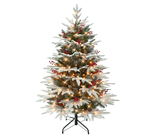 Puleo 4.5' Pre-lit Flocked Halifax Fir Tree, Clear Lights