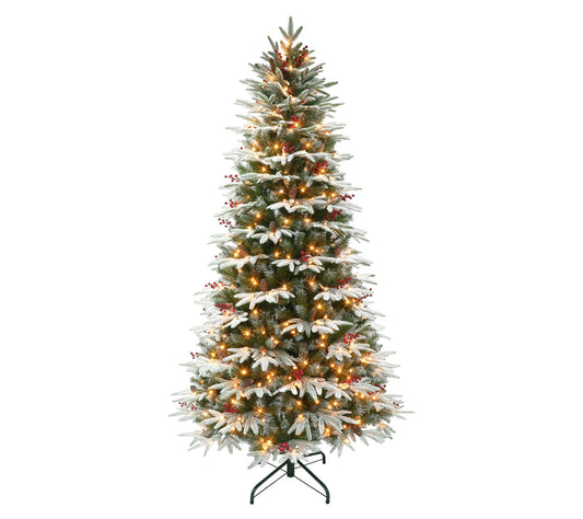 Puleo 6.5' Prelit Slim Flocked Halifax Fir Tree
