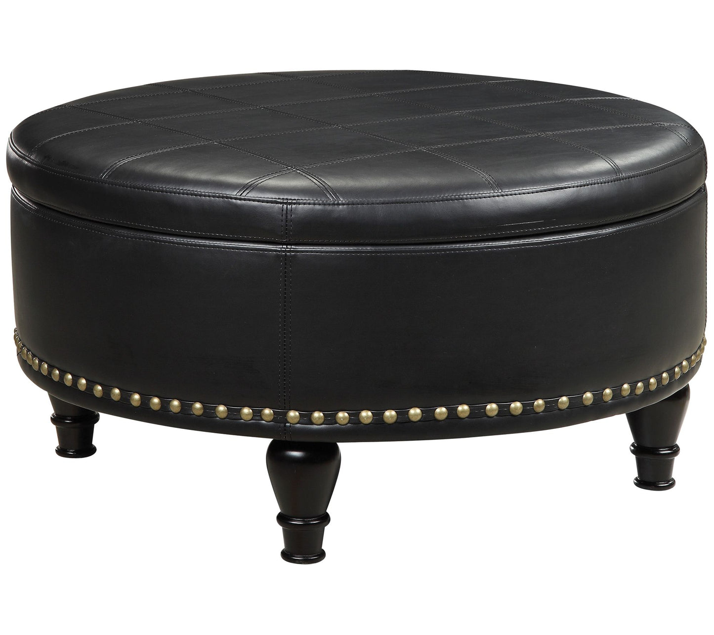 OSP Home Furnishings Augusta Round Leather Storage Ottoman