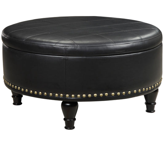 OSP Home Furnishings Augusta Round Leather Storage Ottoman