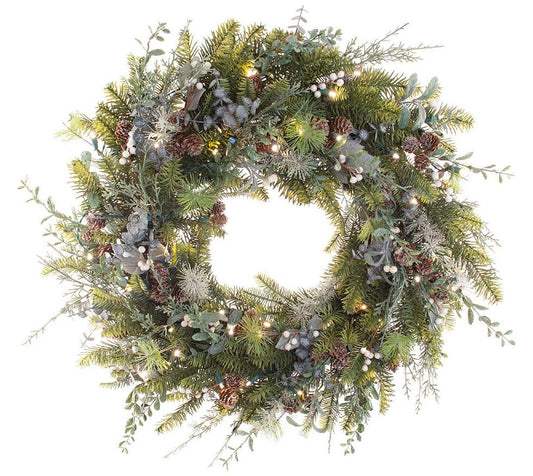 Village Lighting 30" Prelit LED Wreath - RusticWhite Berry