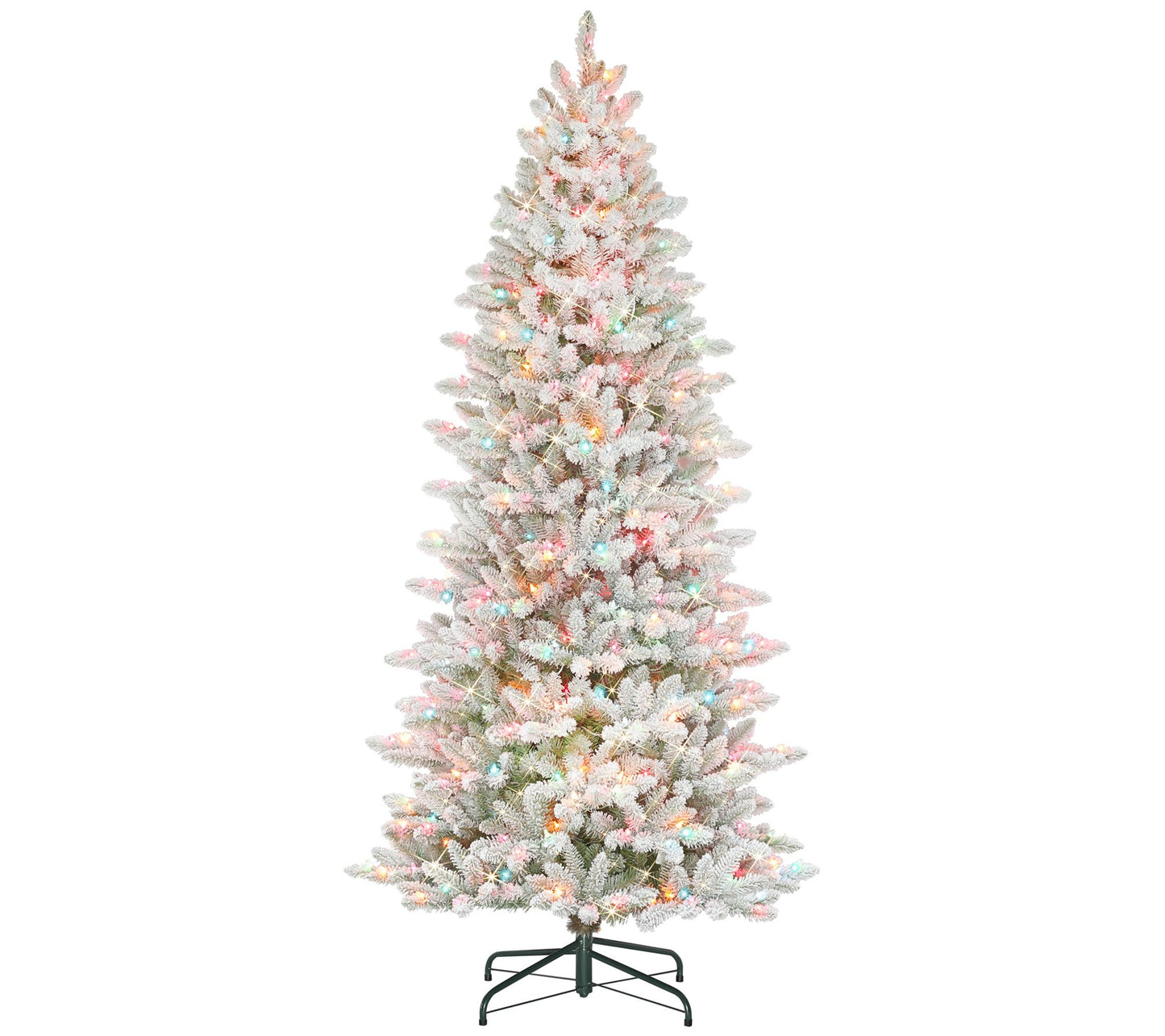 Puleo International 7.5' PreLit Slim Flocked Franklin Fir Tre