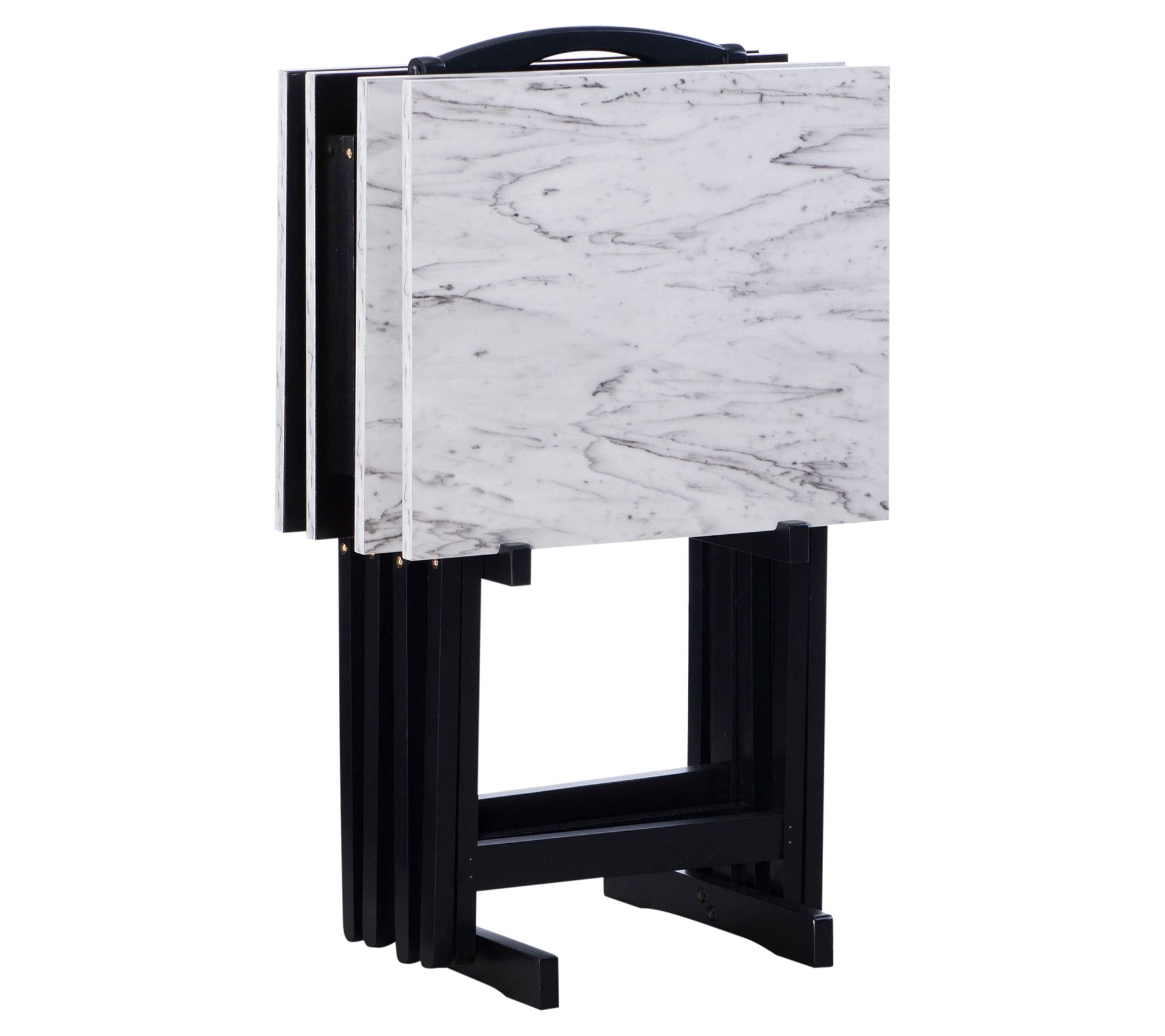 Linon Home Locke Faux Marble Folding Tray Table5-Piece Set