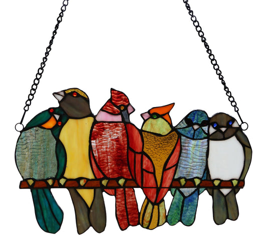 River of Goods 9.5"H Birds in Love Stained Glass Window Panel