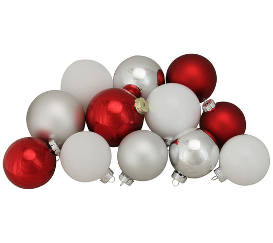 Northlight 72ct Red, Silver & White Glass Ornaments 3.25-4"