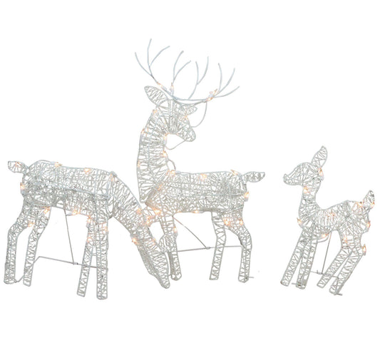 Northlight Set-3 White Glittered Doe  Fawn andindeer