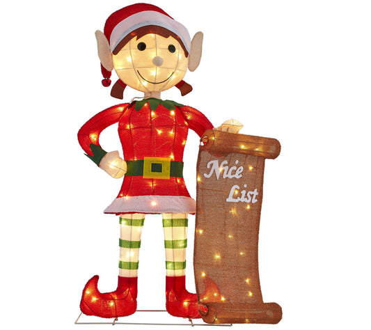 Haute Decor 42" Outdoor Prelit Girl Elf w/ Nice List