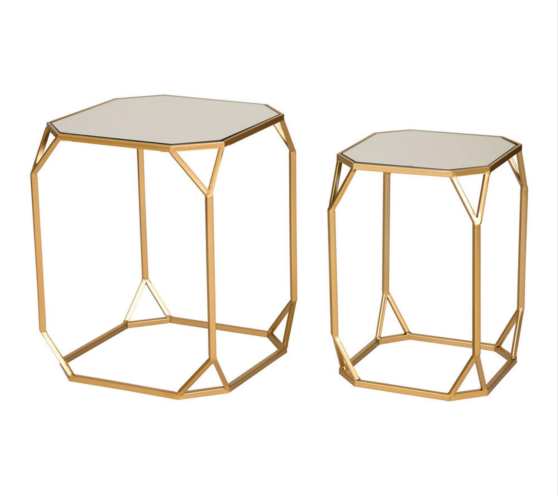 Glitzhome Goldtone Distressed Tempered Glass Side Tables S/2