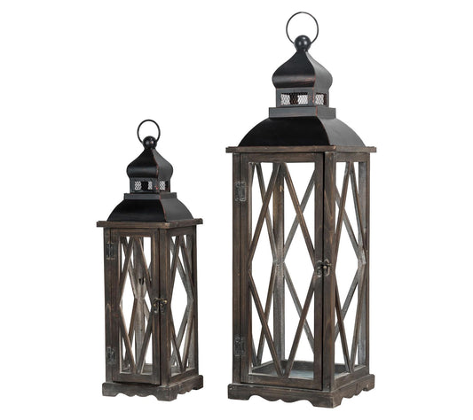 Glitzhome Cathedral Inspired Wooden Lanterns Set of 2