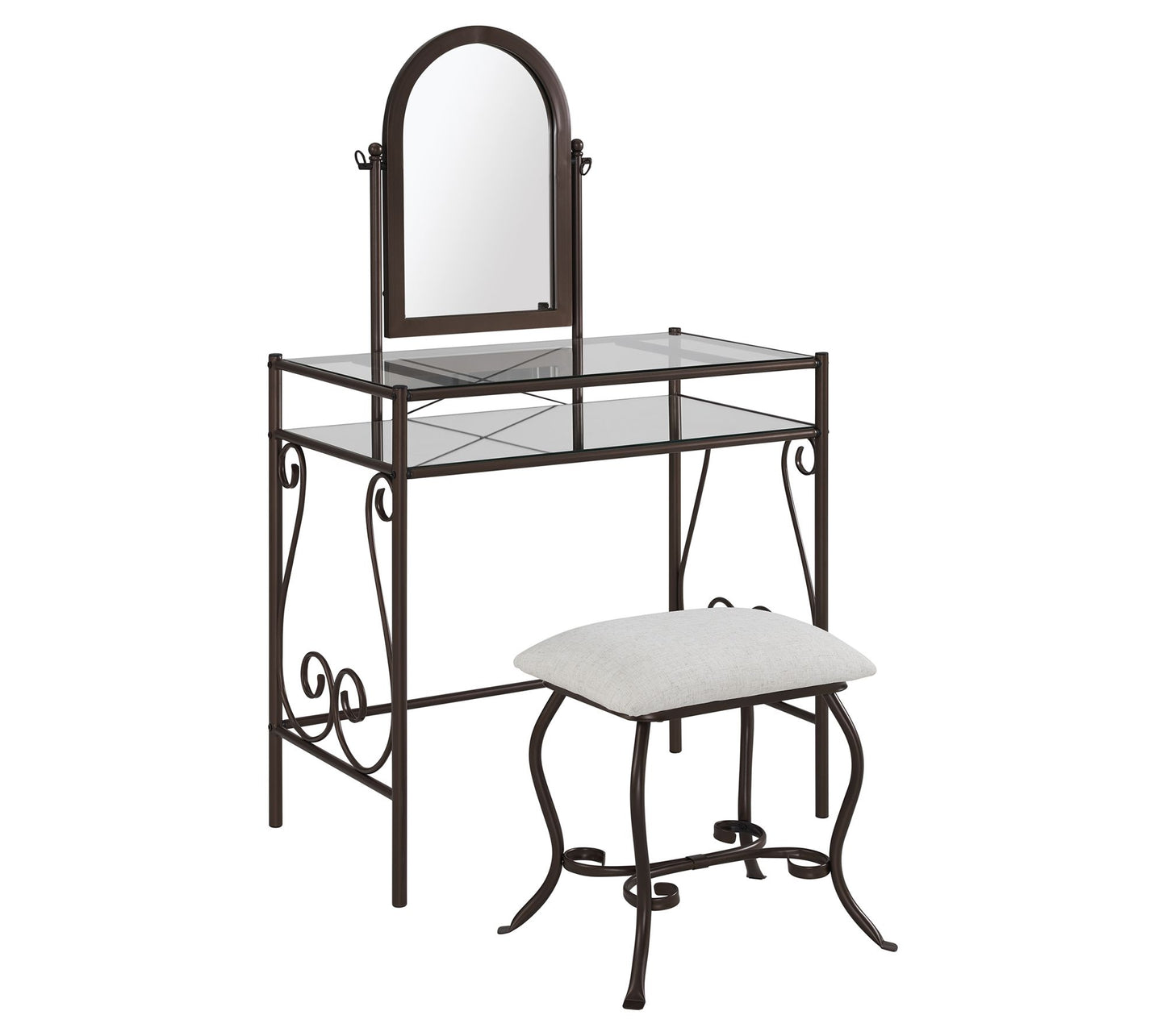 Linon Home Michelle Metal Scroll Vanity Set W/Mirror & Stool