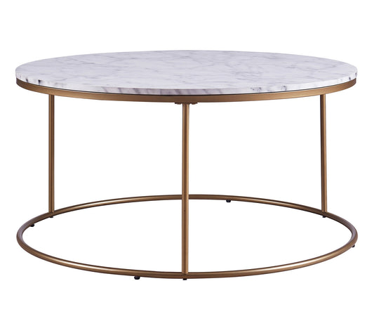 Teamson Home Marmo Modern Round Coffee Table, Marble/Brass