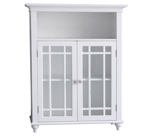 Teamson Home Wooden Floor Cabinet 2 Glass Doors Whit