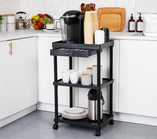 Mind Reader 3-Tier Rolling Cart on Wheels withPull-Out Drawer