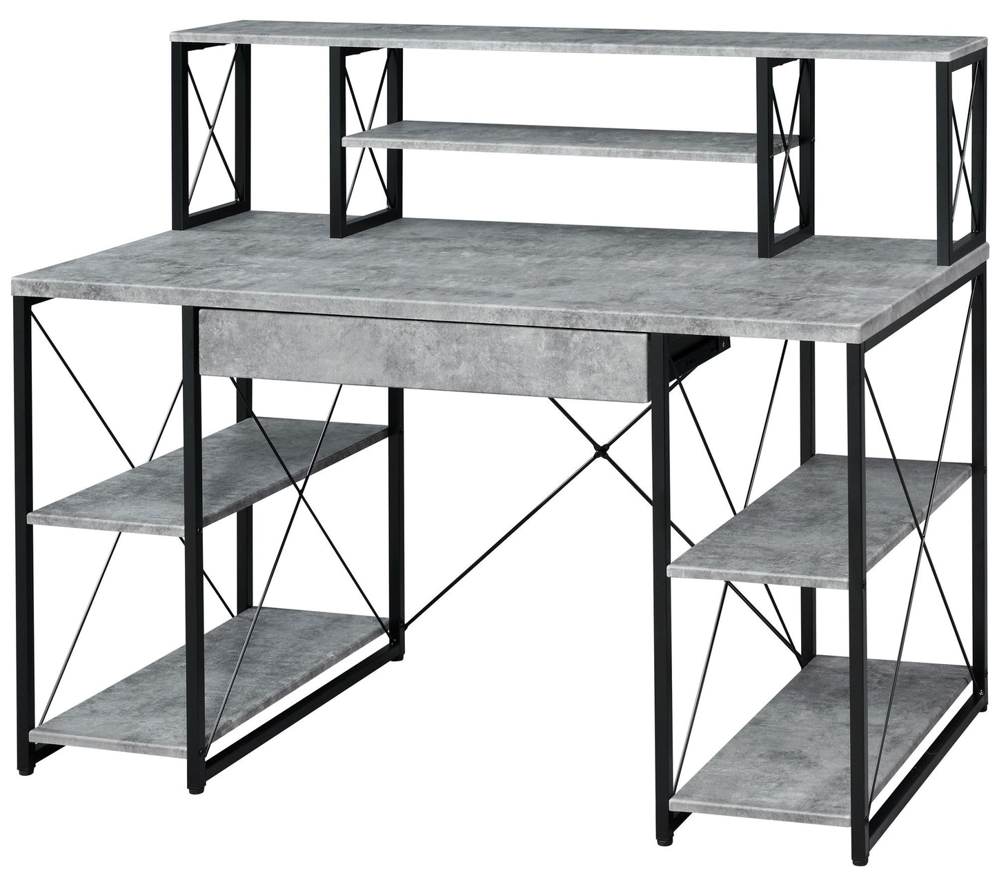 ACME Amiel Music Recording Studio Desk, Faux Concrete & Black