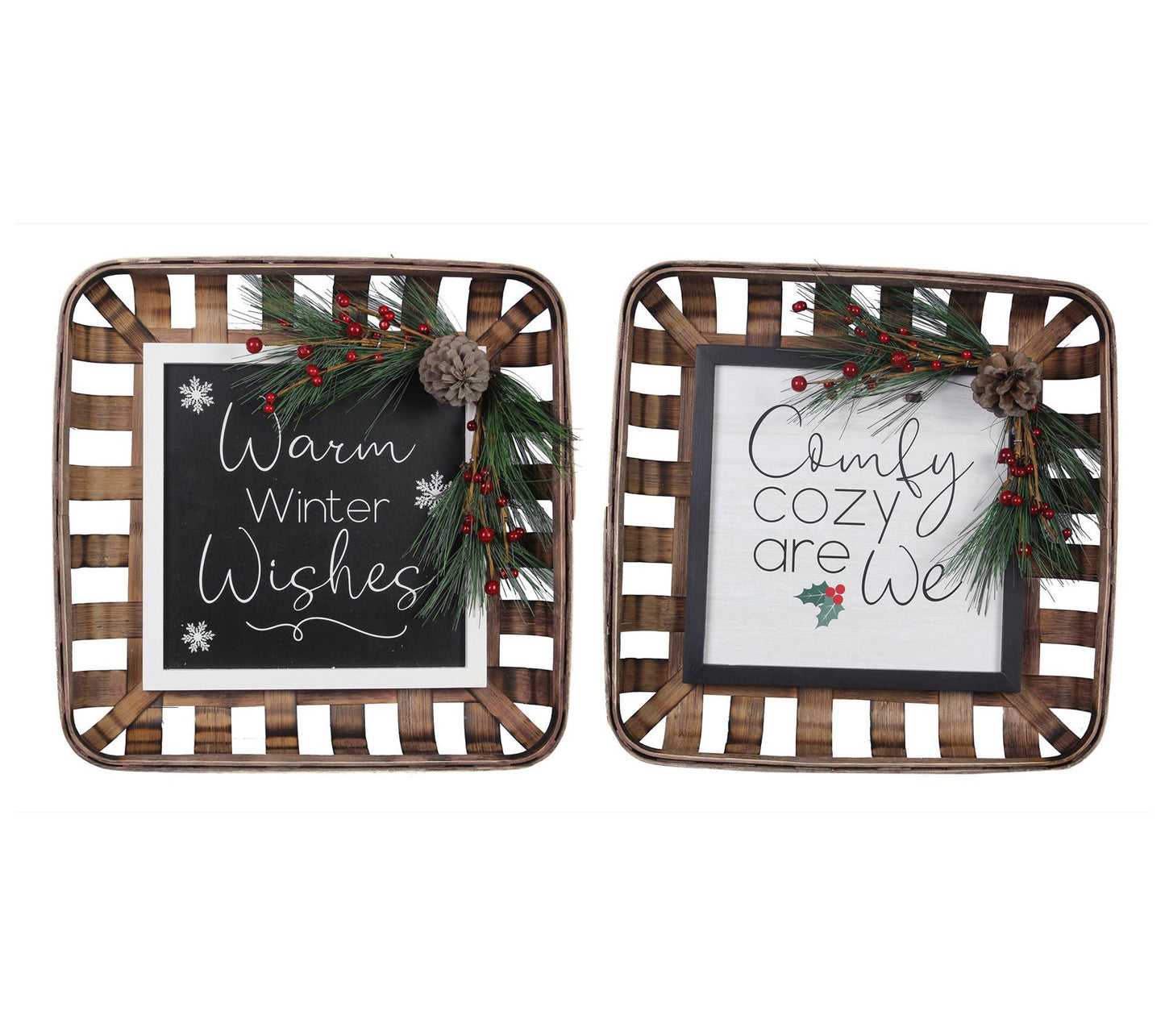 Young's Bamboo Basket Christmas Wall Sign, Set of 2